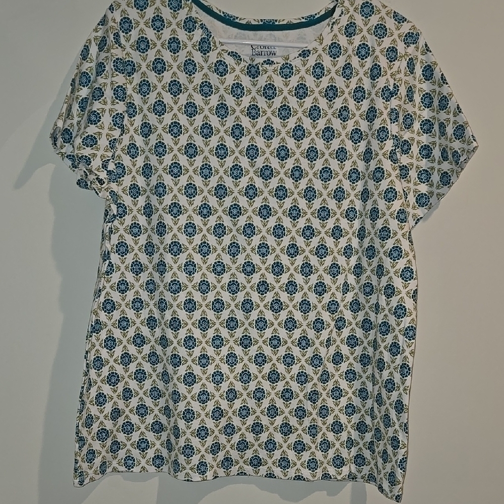 Croft & Barrow White and Green Boxy Short Sleeve Tee